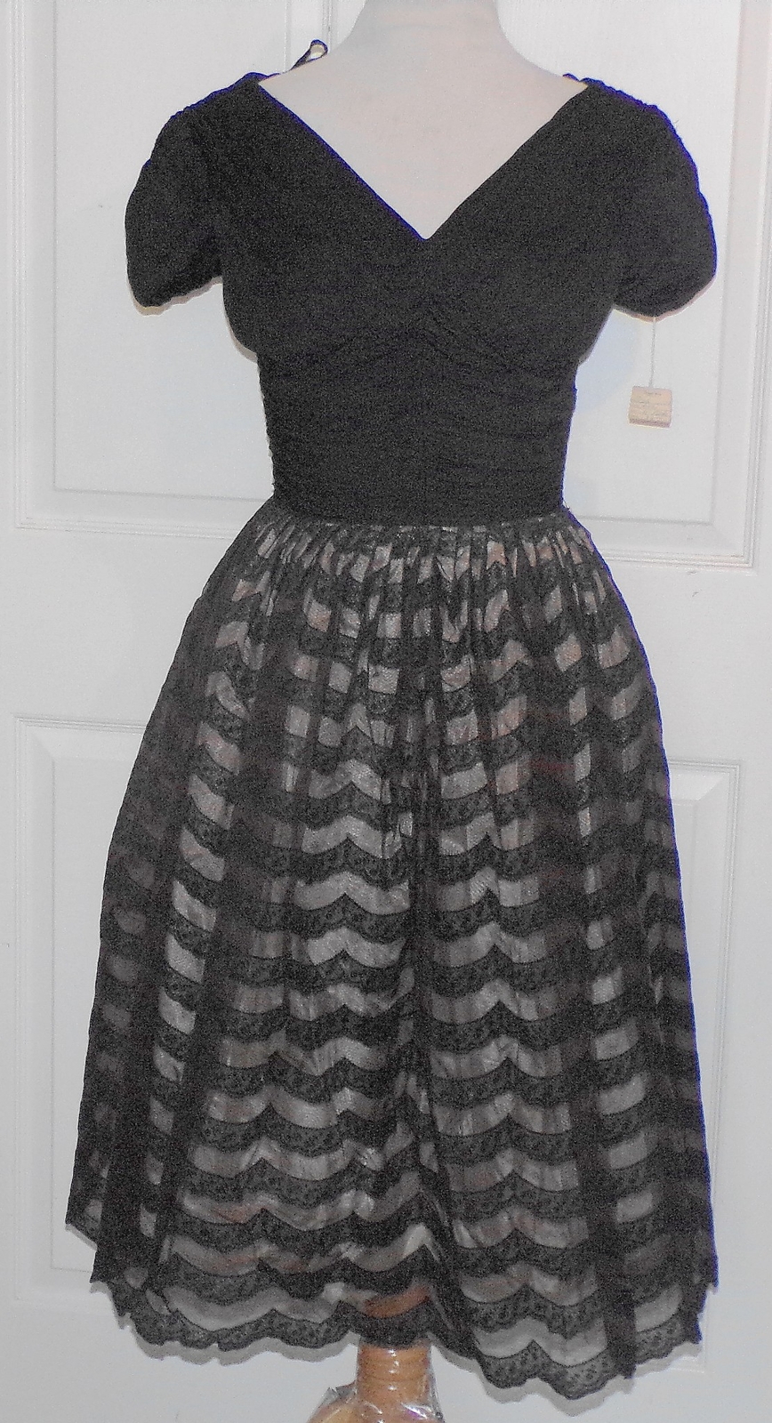 NOS Black Brown Flocked Chiffon Ruched Party Dress Naturally Natlynn Sz 11 B34