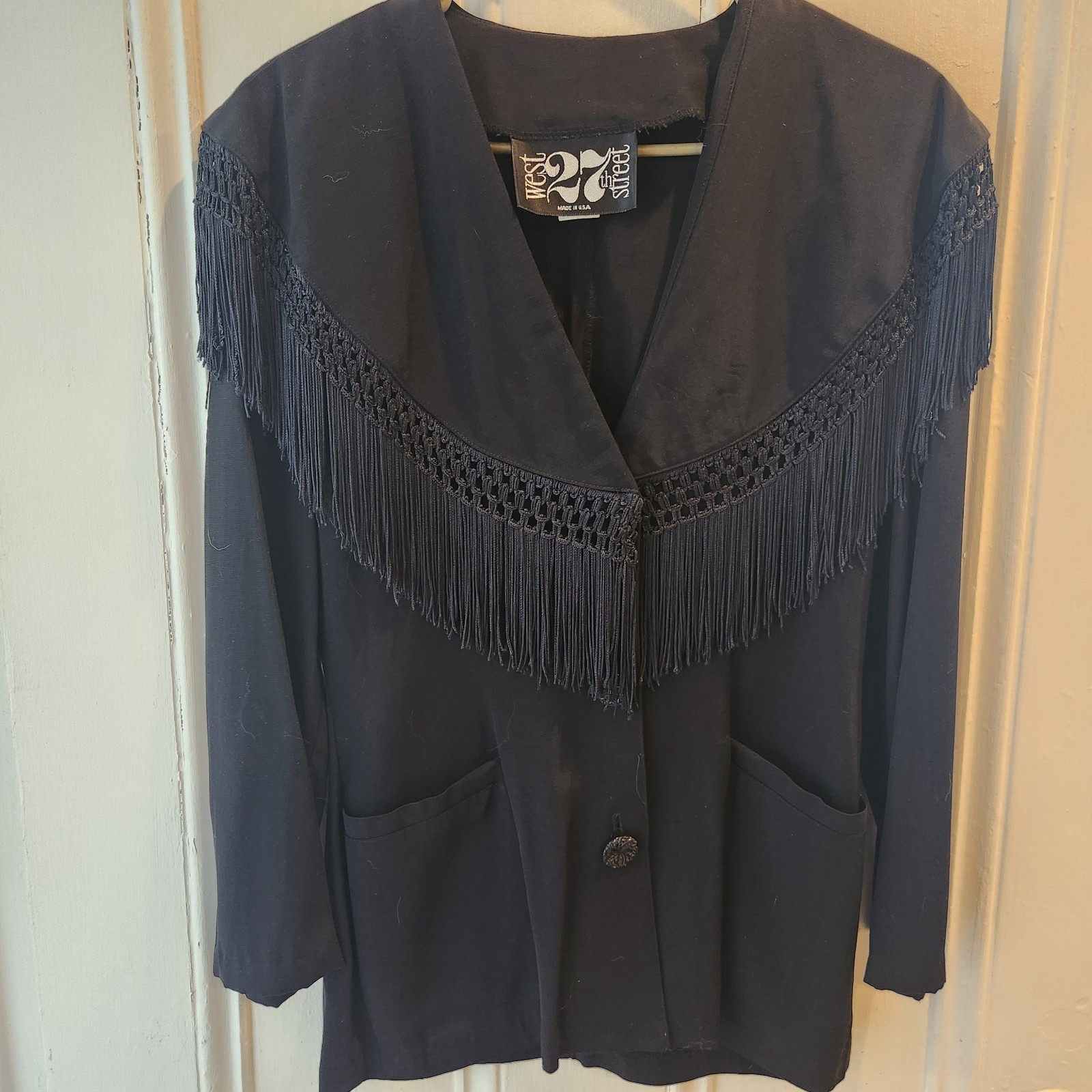 Vintage90s West 27th Street Black Fringe Dress Suit. Size 9. Western Flair.