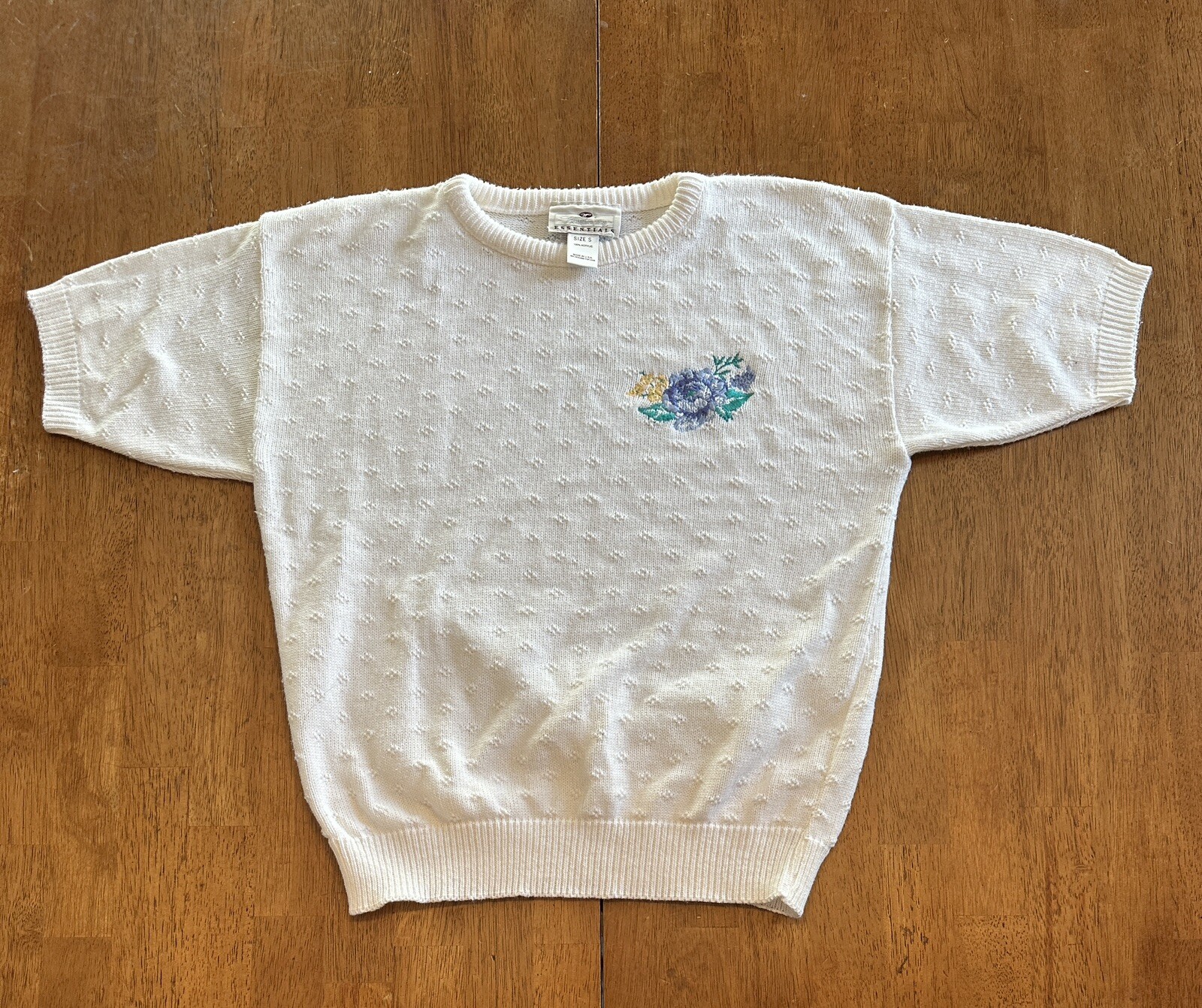 Vintage Worthington Essentials Short Sleeve Knit Sweater Acrylic Small Floral