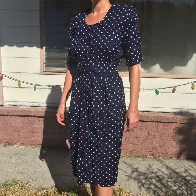 Vintage 1980’s Navy and White Polka Dot Power Dress