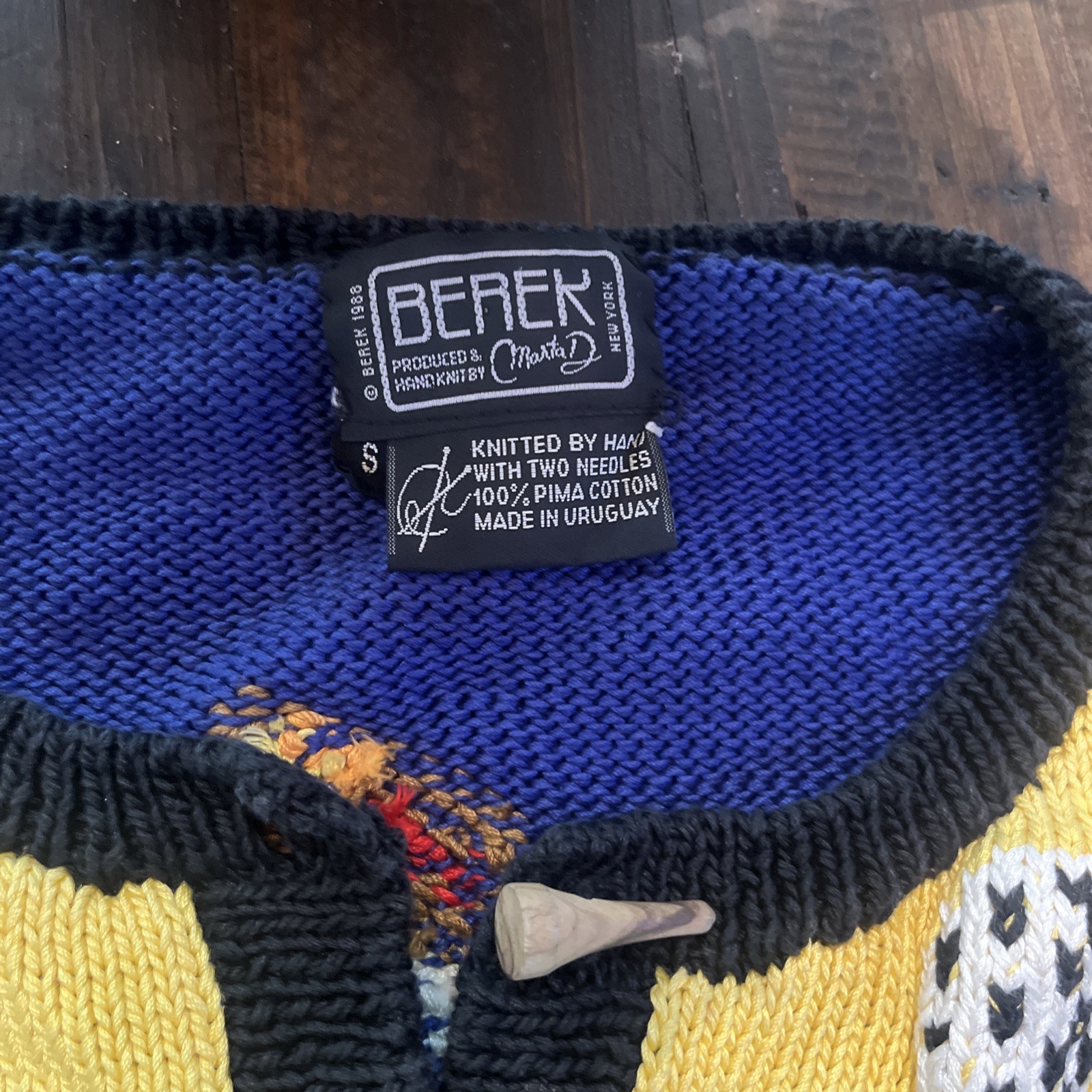 Rare Berek Vintage 1989 Multicolor Hand Knit Sweater Sz Small Golf theme Cute