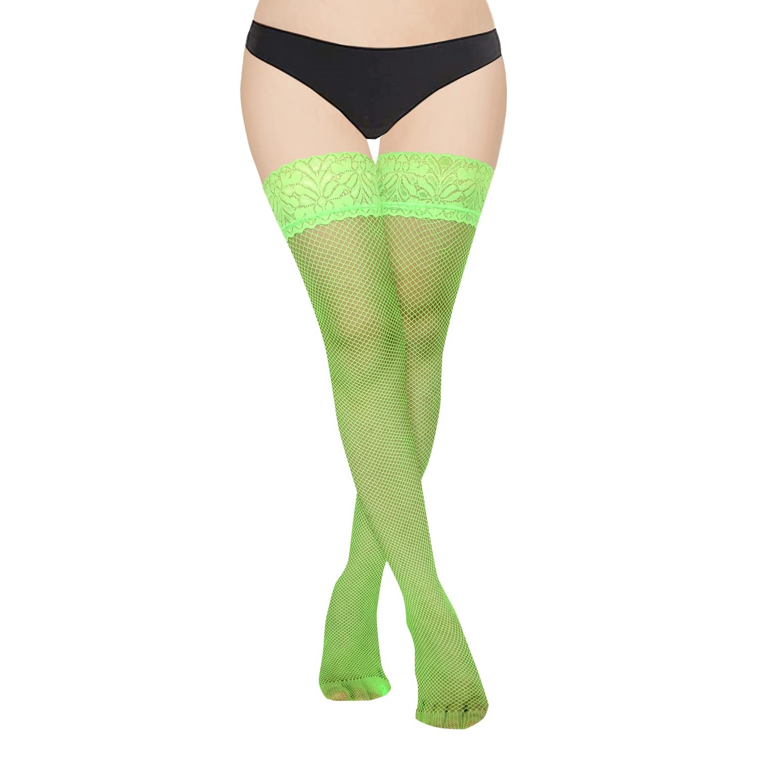 Benefeet Sox Neon Green Fishnet Stockings for Women Lingerie One Size,
