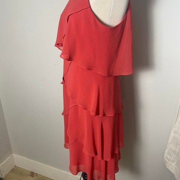 Add ‘Vintage 90s Coral Pink Ruffle Layer Dress – Rhinestone Strap Detail (Size S