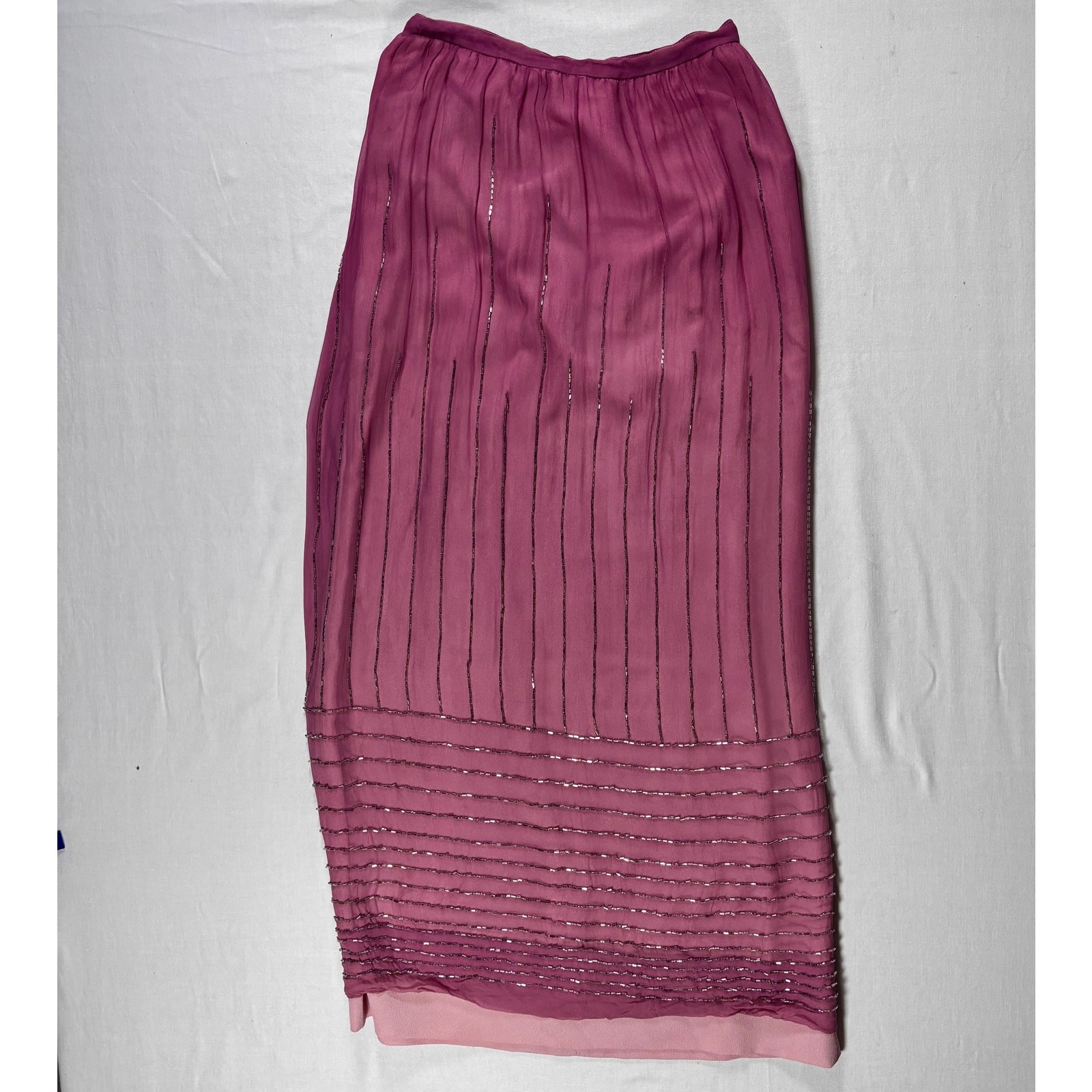 Vintage 60s Beaded Silk 3pc Set Hand Dyed Purple Reworked Sleeveless Skirt Scarf