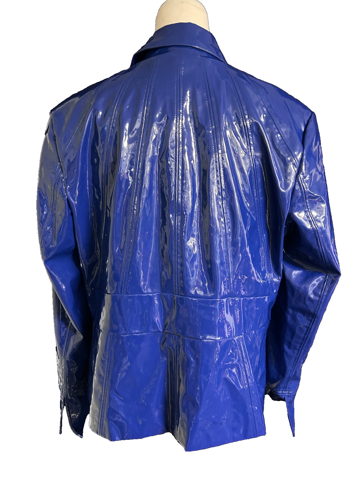 VTG 90s Does 60s Bright Blue Vinyl Mod Pamela McCoy Patent Rain Jacket Size L