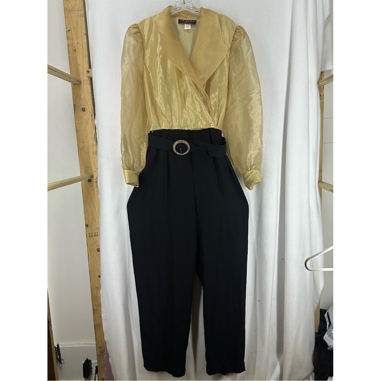 Vintage 80s J.R. Nites Colorblock Gold Black Jumpsuit Women’s Size 12