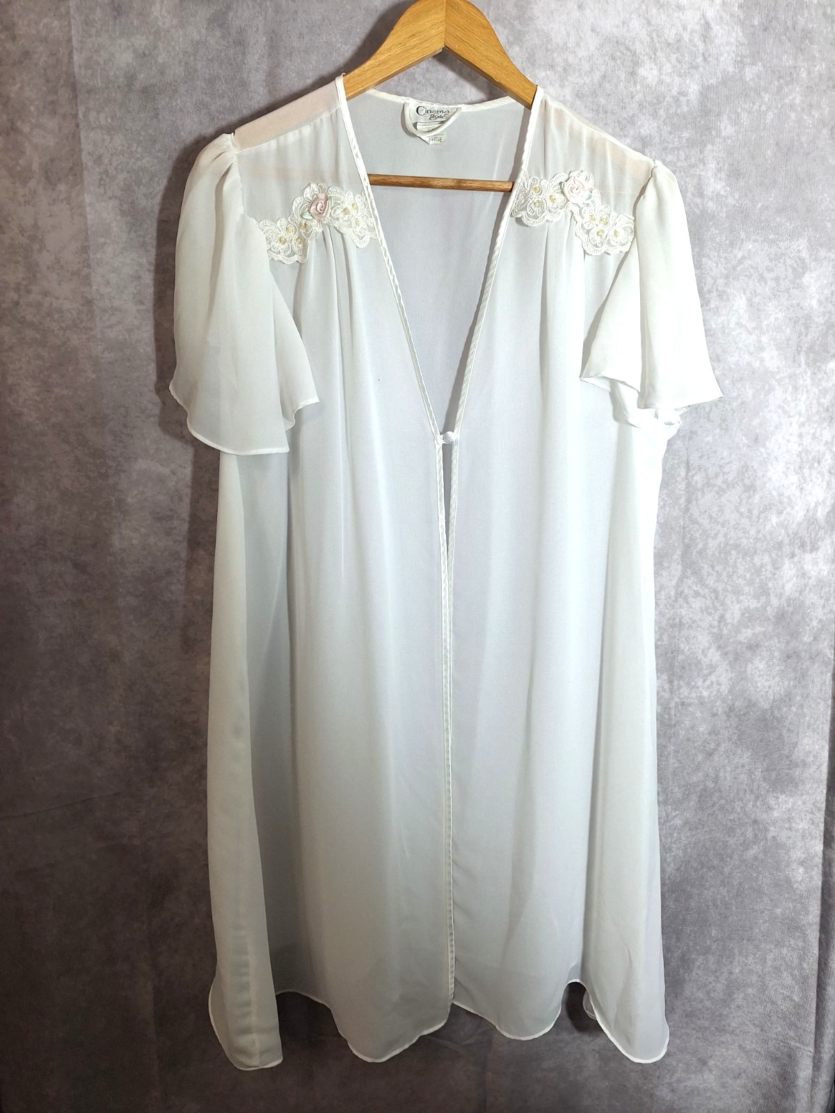 Vintage 80s Cinema Etoile Nightgown Peignoir Sz Large Lace Pearls Rosette Bridal
