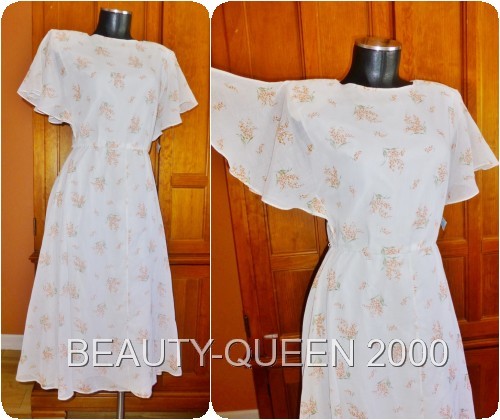 Vtg Semi SHEER Airy Batiste Lily of Valley Floral French country BoHo midi DRESS