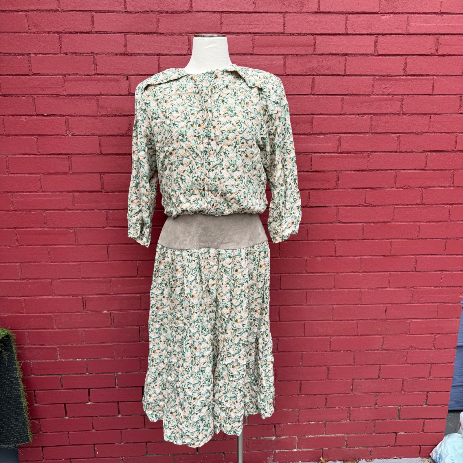 Vtg 80s Patty O’Neil Floral Midi Dress USA Size Medium Cottagecore Drop Waist