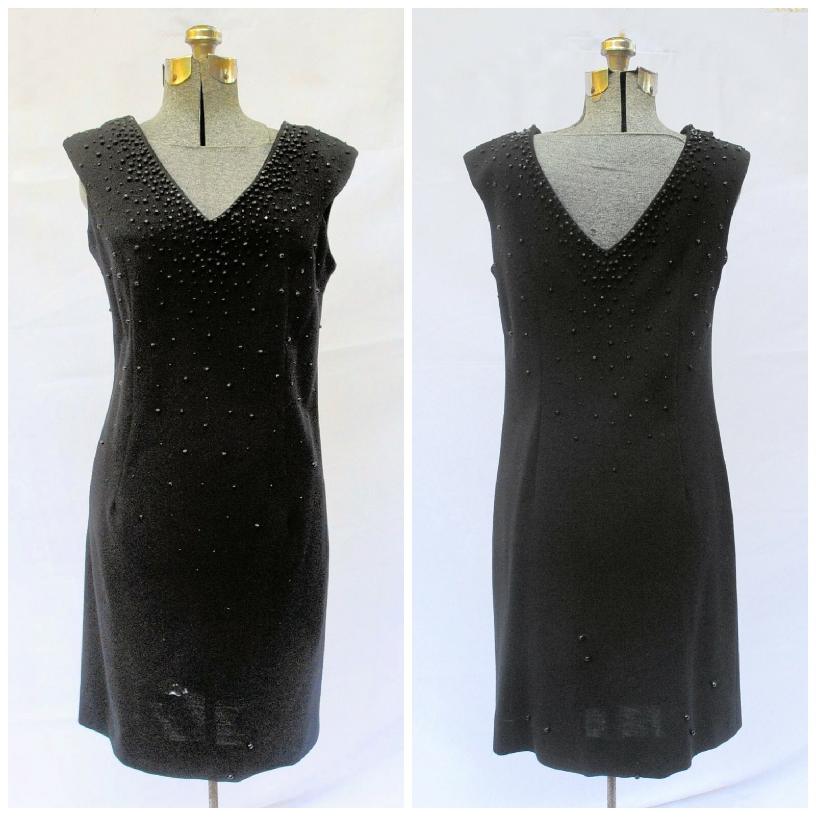 Vintage 60’s Rontini Beaded Black Wool Jersey Dress ILGWU Little Black Dress MED