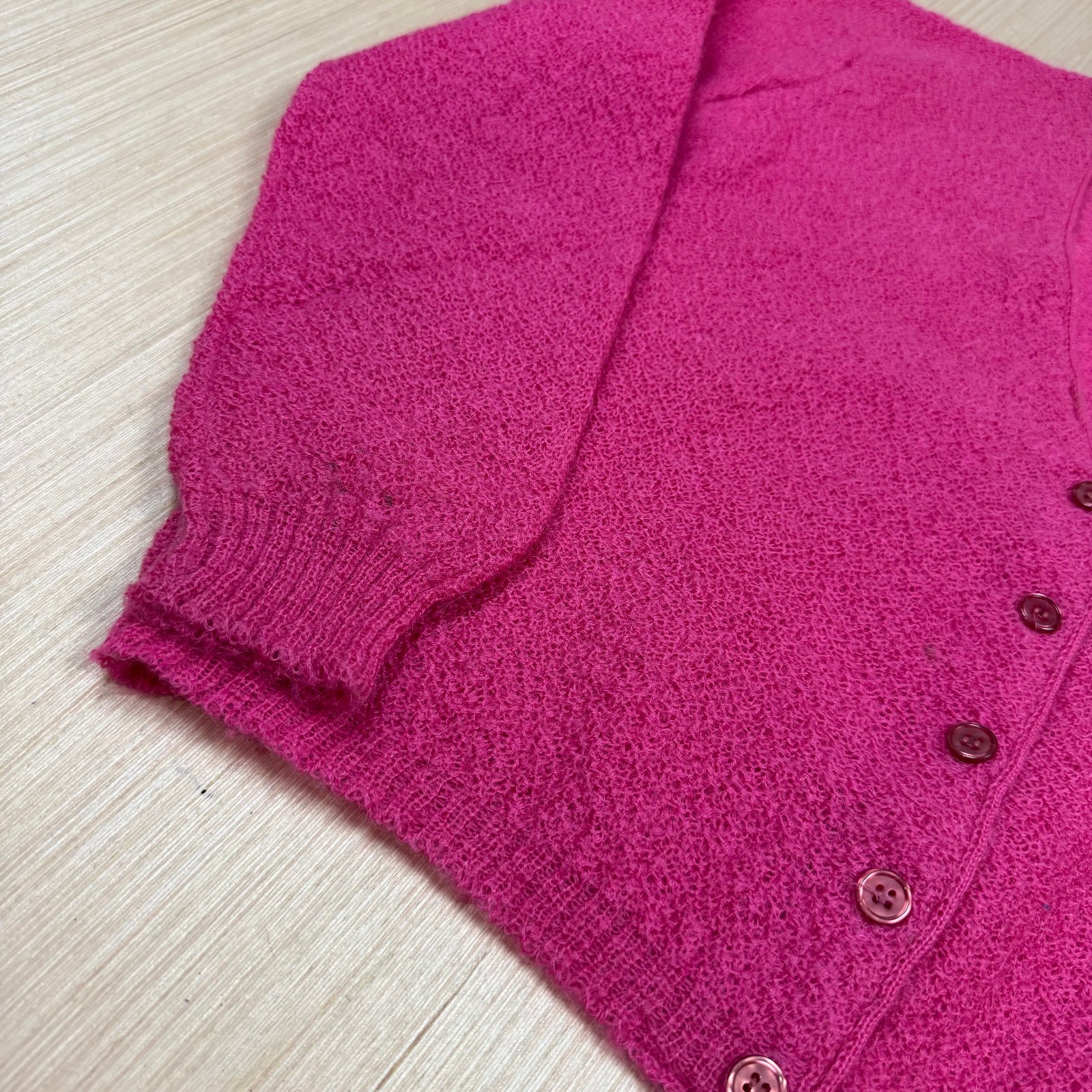 Vintage 60s Mohair Cardigan Sweater Hot Pink Medium Grunge Pin Up