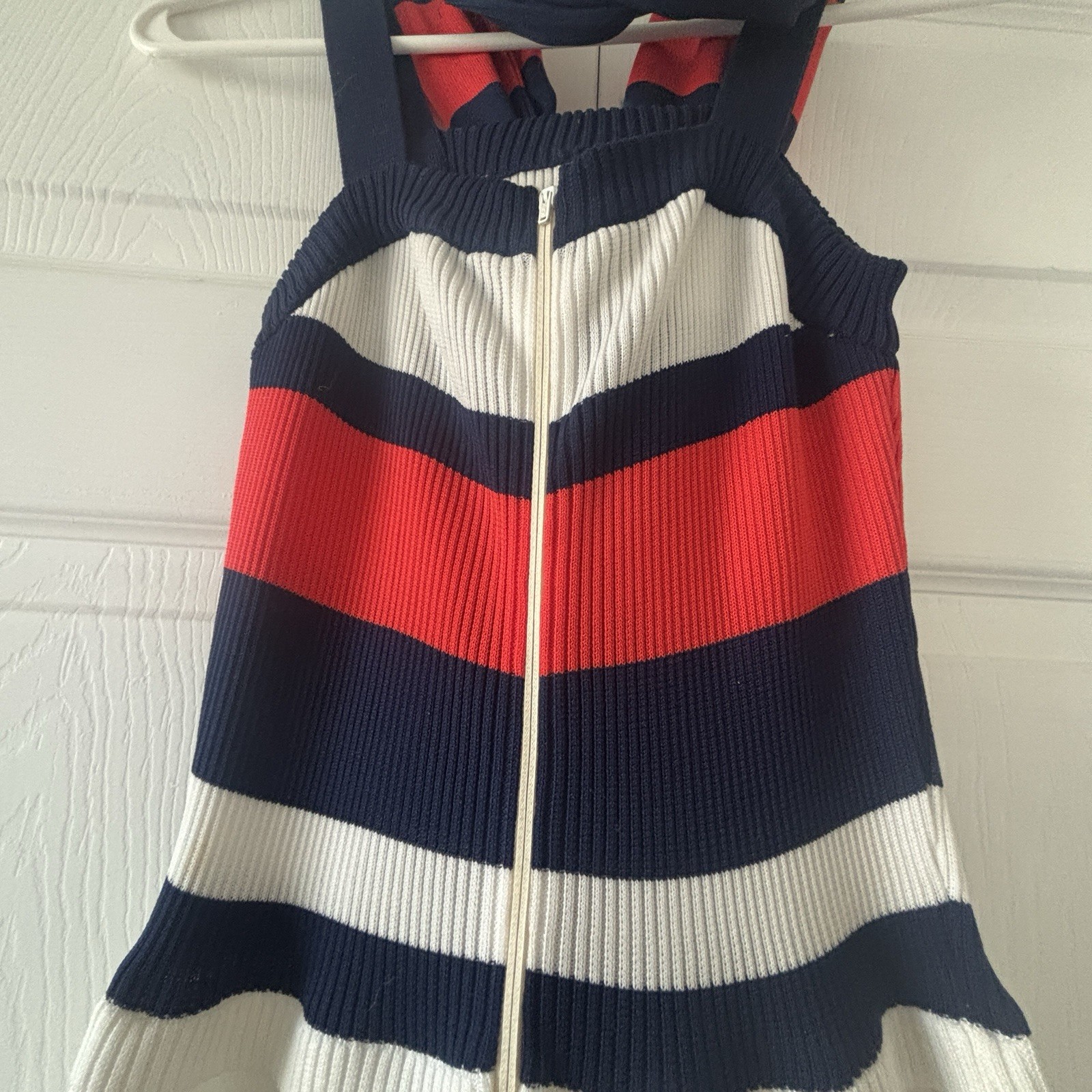 Vtg 70s Roncelli 5/6 Blue White Red Fit & Flare Maxi Dress Mod Retro w/ Scarf