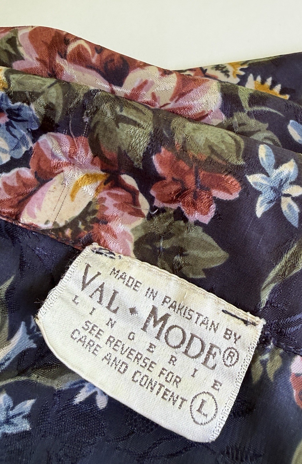 Vtg Val Mode Floral Satin Night Shirt Size L Gown Blue Short Sleeve Button Front