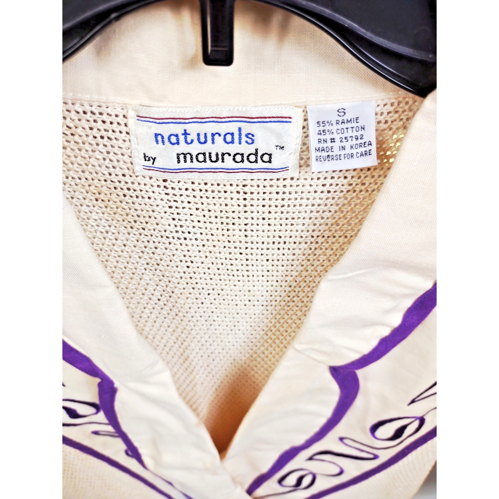 Vintage Maurada Embroidered Crochet Coverup Sweater Open Weave 80’s Small Ramie