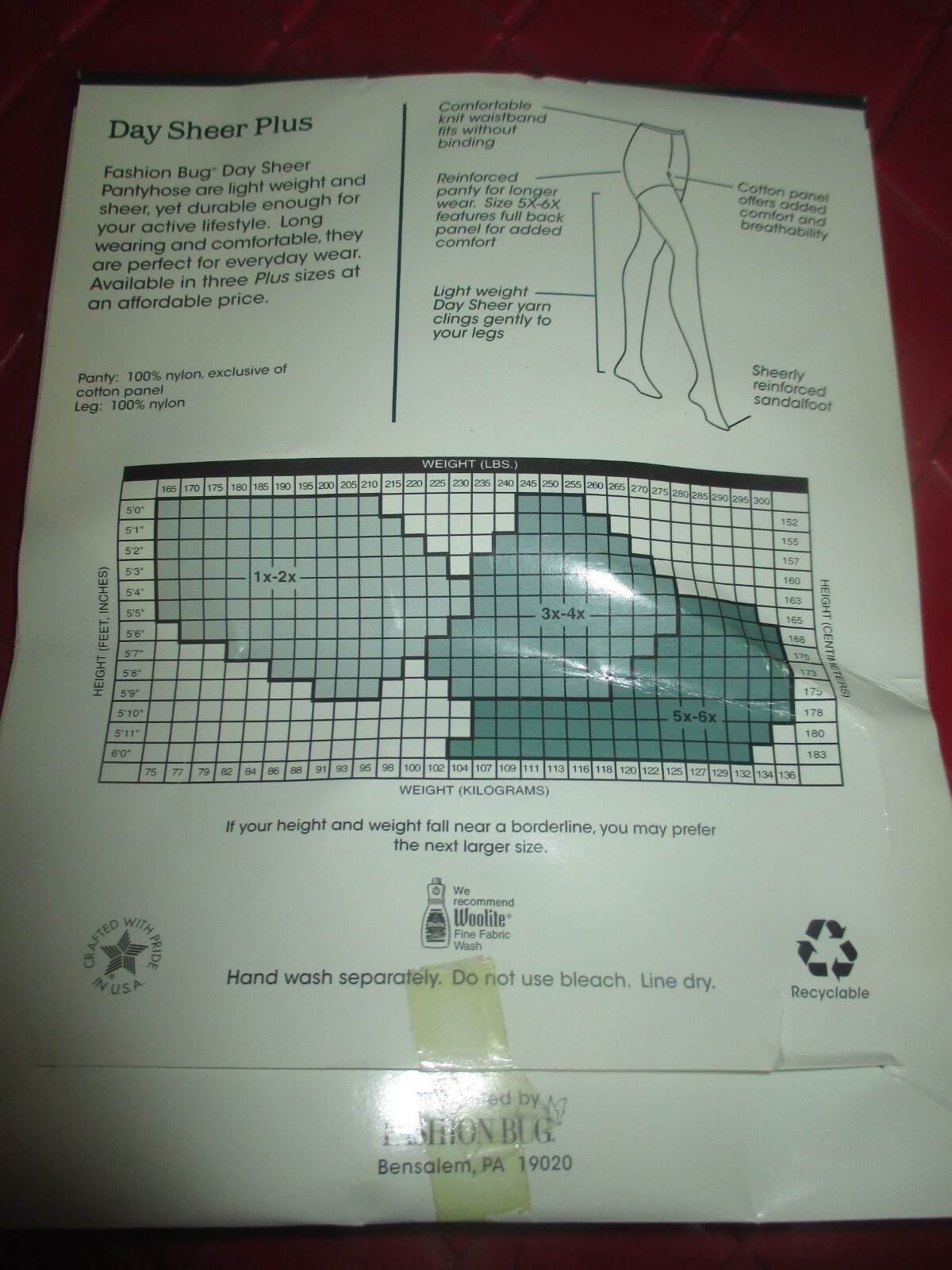 FASHION BUG Vintage OFF BLACK Nylon PANTYHOSE – Size 5X-6X – 230 to 300 lbs