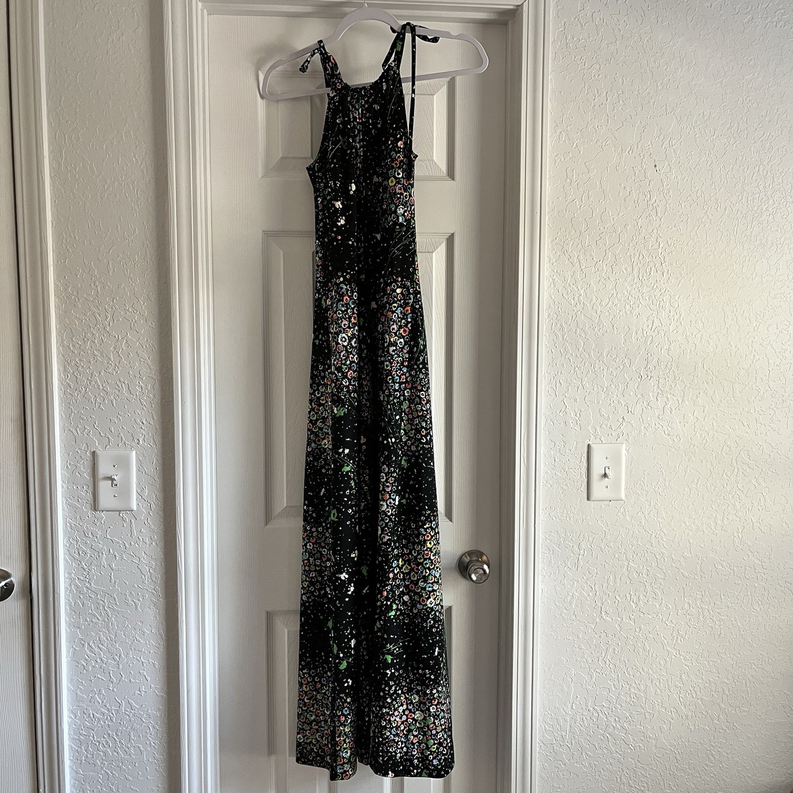 Vintage Gay Gibson Summer Sleeveless Maxi Dress Retro Floral Back Zip Stretch S
