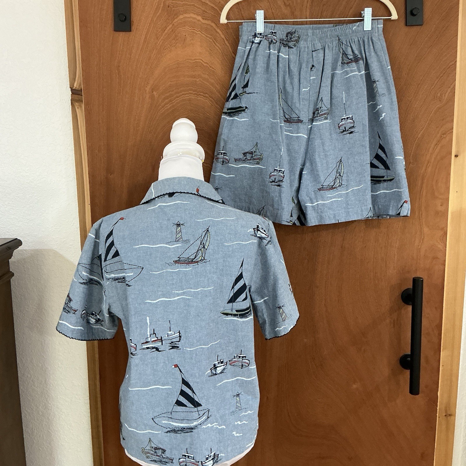 Vintage 2 Pc Matching Set Button Top & Skort Rare Cotton S Nautical 90s Coastal