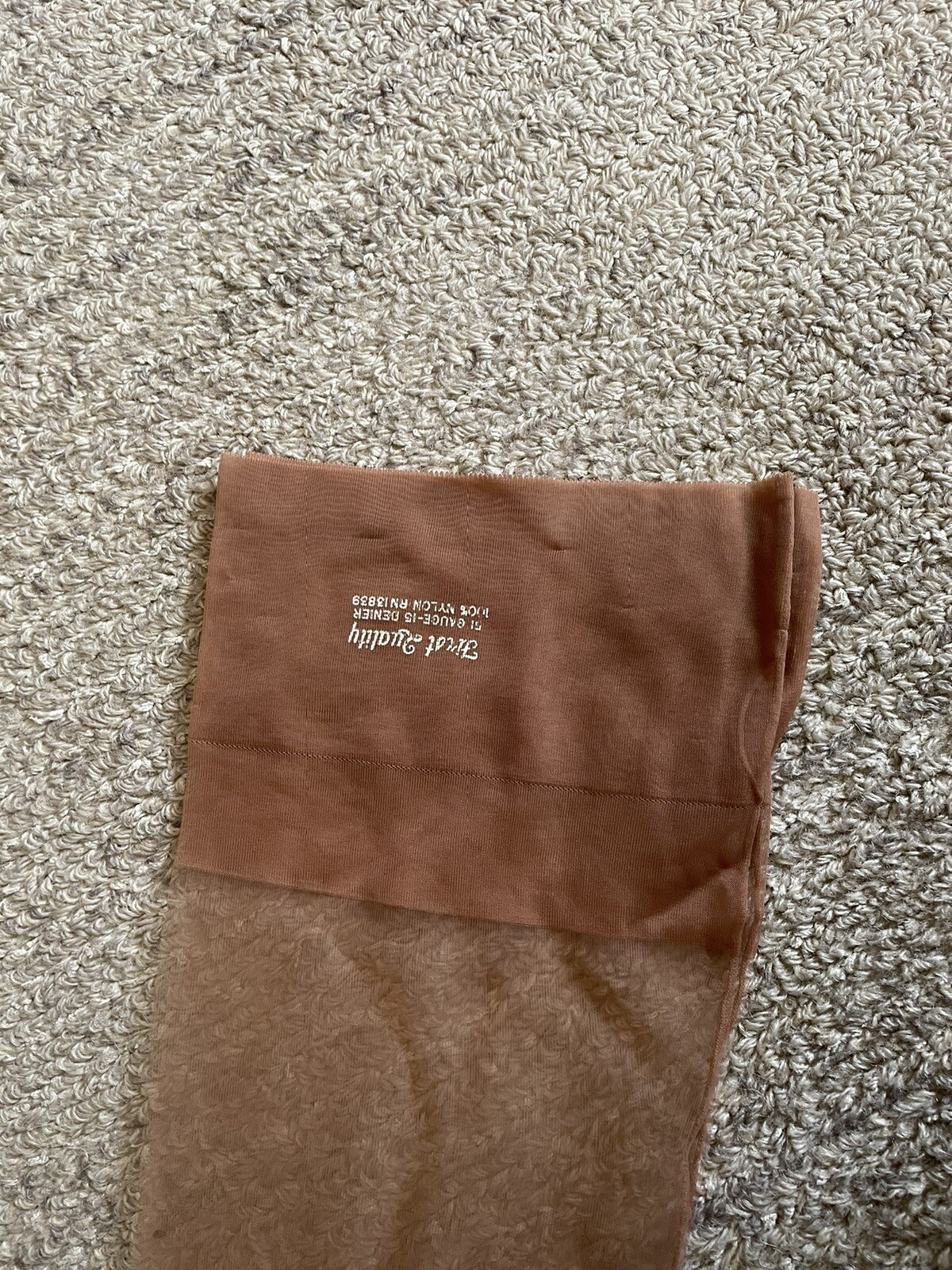 1 Pair Vintage First Quality Flat Knit 9 1/2 Nude Seamed garter stockings