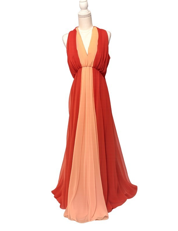 Vintage 1970s Emma Domb Two Tone Chiffon Gown Dress size 14 Fits like 8