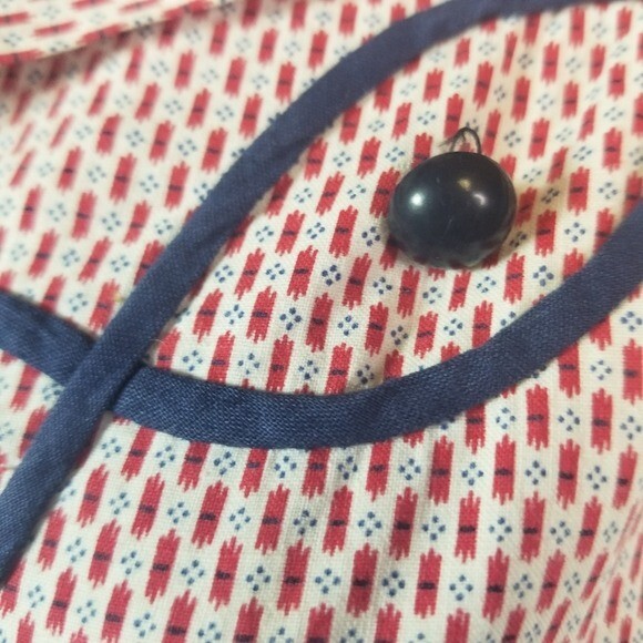 Vtg 40s red blue print button up day dress WWII era Victory Pinup VOLUP SIZING