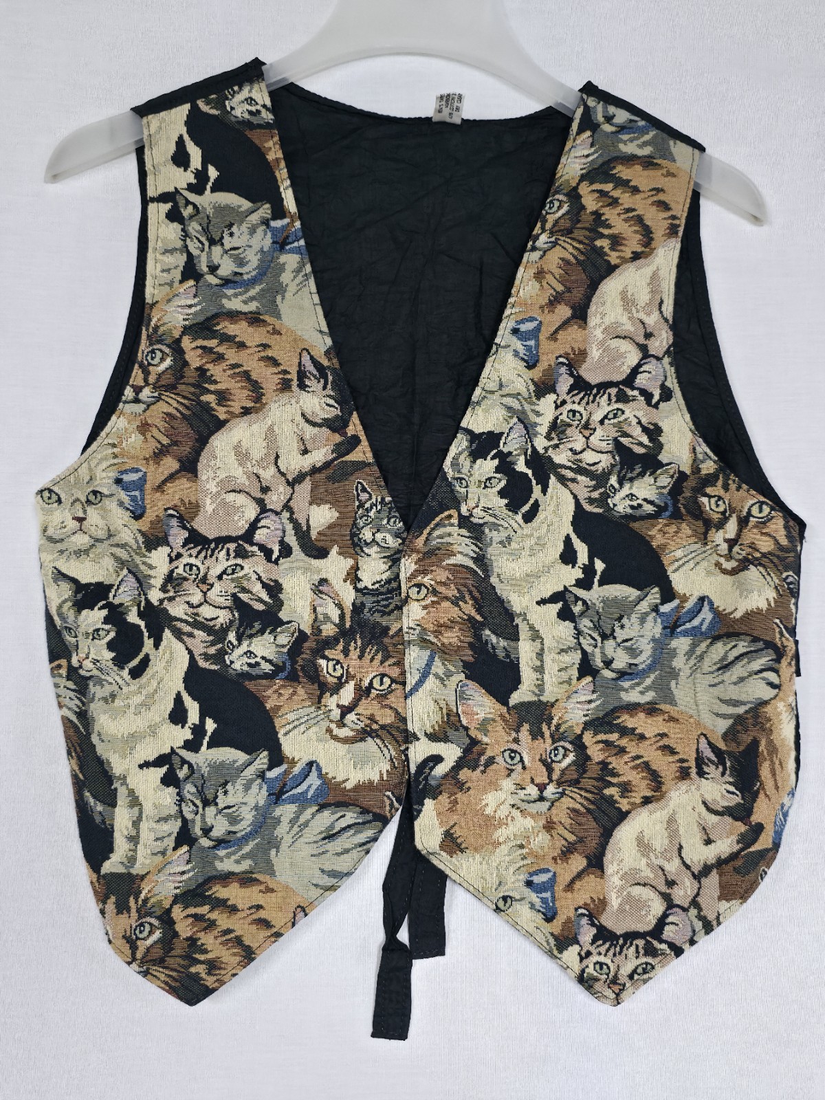 Vtg Ritas Tapestry Shop CATS All Over Print Vest Women’s Sz L Grandmacore (A5)