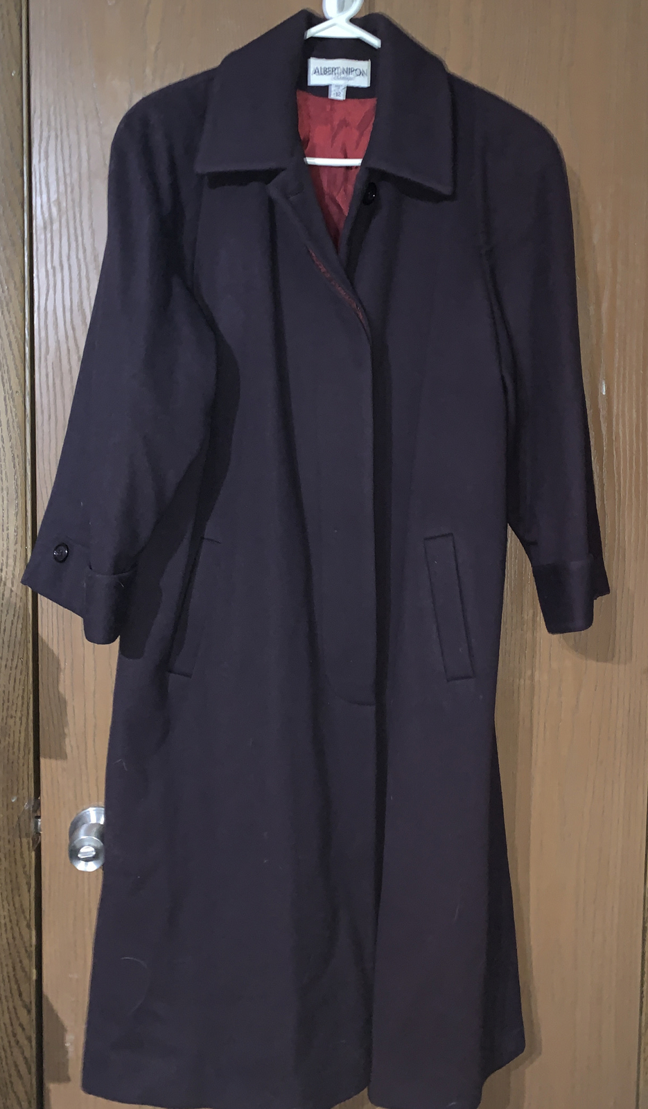 80s Vintage Albert Nipon Boutique 100% Wool Top Coat Cuff Sleeve Womens 12 USA