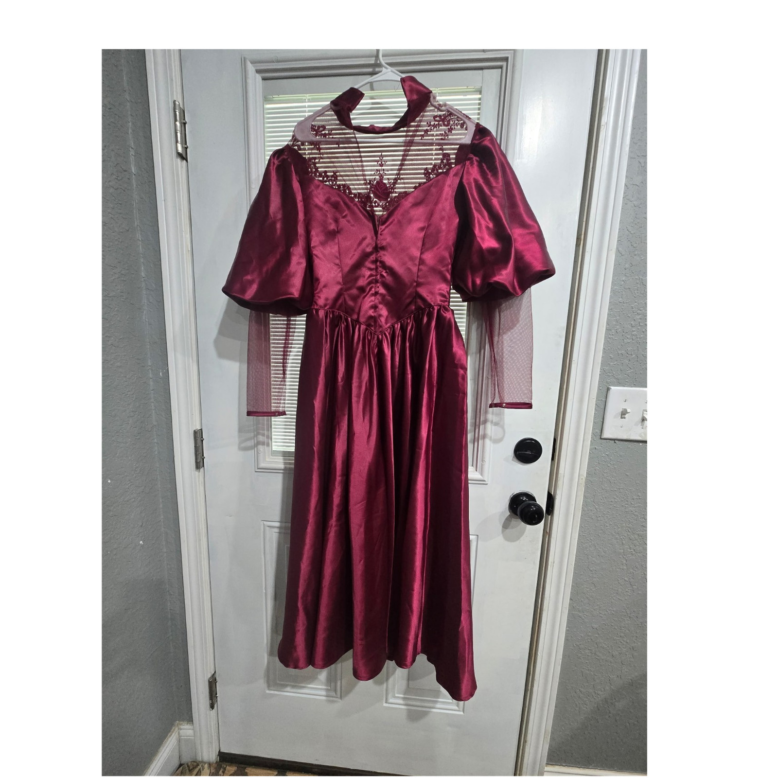 Dance-Allure 1980s Burgundy Acetate Lace Ball Gown Dress Size 8 Cocktail