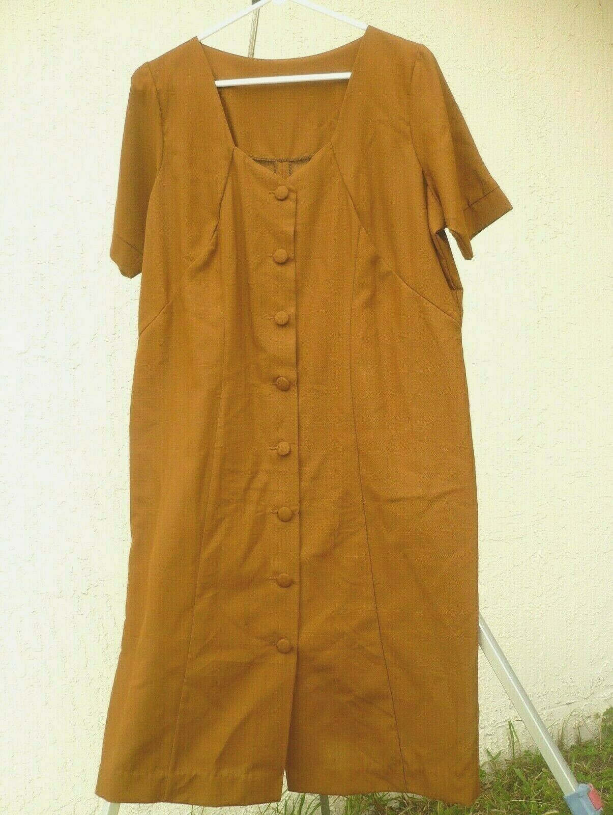 VTG 90S M SOLID BROWN SHIFT SIMPLE DAY BUTTON DOWN CASUAL VERSATILE DRESS WOMEN
