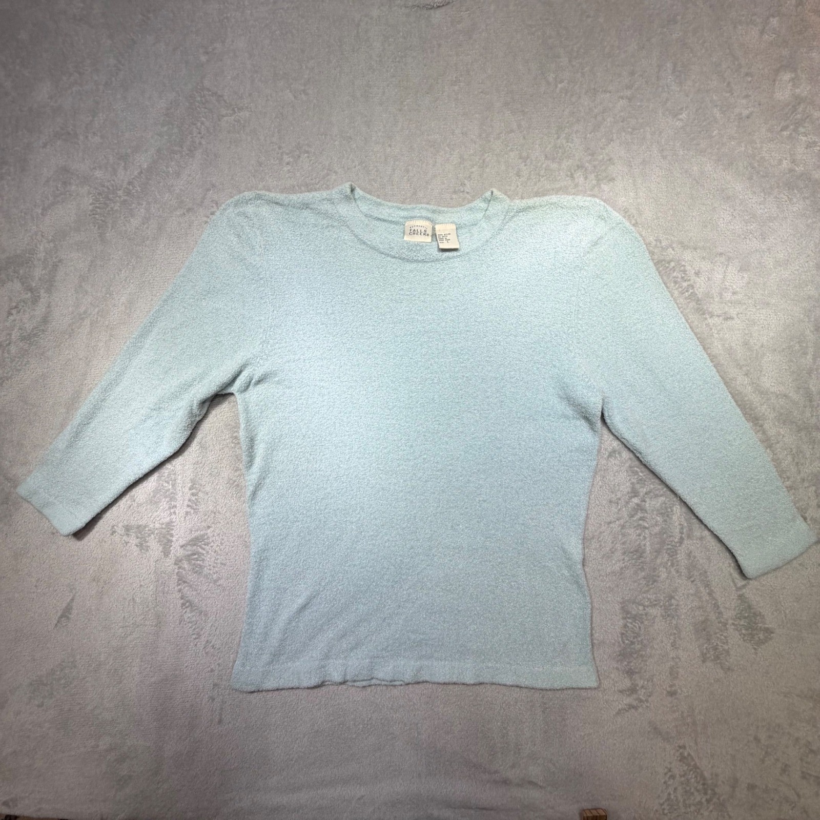 Vintage Falls Creek 90s Light Blue Textured Knit Sweater Size L 100% Nylon