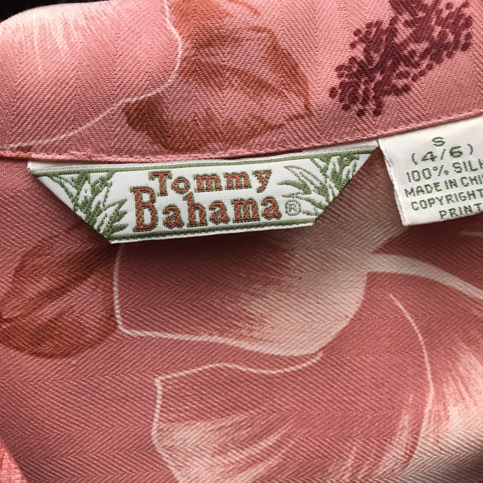 Vintage Tommy Bahama 100% Silk Pink Hibiscus Floral Tropical Blouse Small