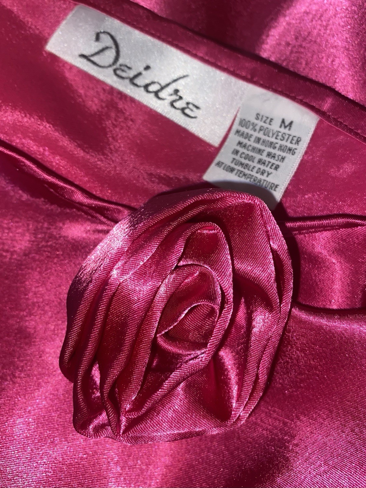 VTG SEXY M L Raspberry DEIDRE Satin Nightgown Negligee Gown w ROSETTE Hong Kong