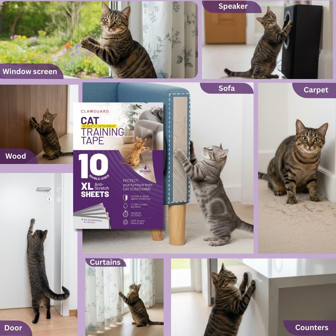 CLAWGUARD Cat Training Tape Sheets 10 XL 17×11.5 Double-Sided Furniture Protecto