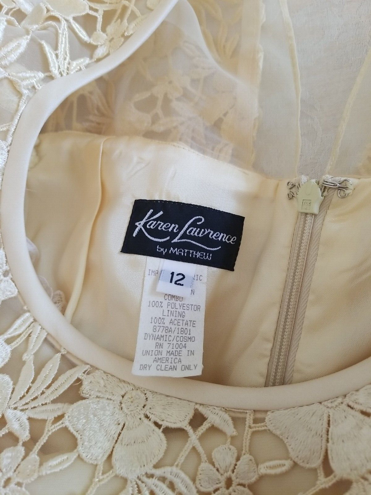 Vintage Sz. 12, 80s Wrap Gown W/Floral Lace Event Wedding Romantic, Soft Yellow