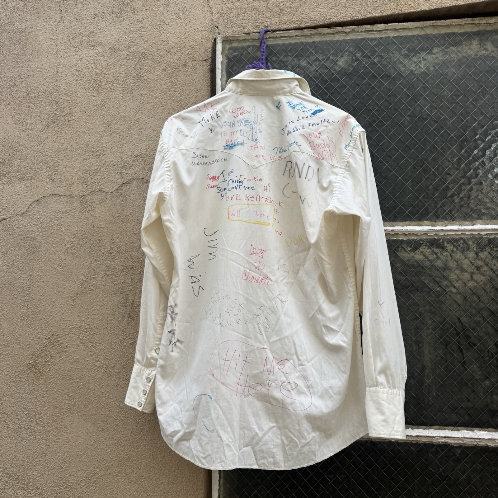 Vintage 1950s Autograph Shirt Cowboy Pearl Buttons Hand Written H Bar C OOAK