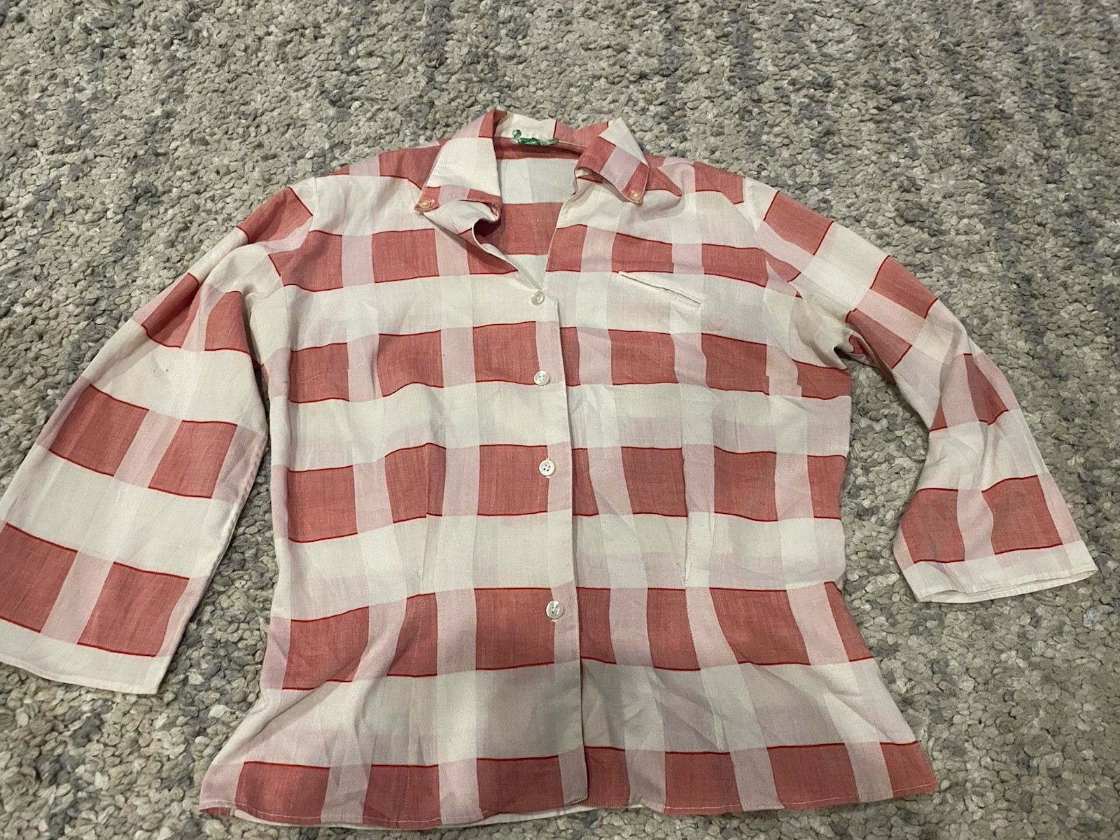 Vintage 40’s/50’s Gingham Plaid Button Up Cotton Shirt Women’s S/M