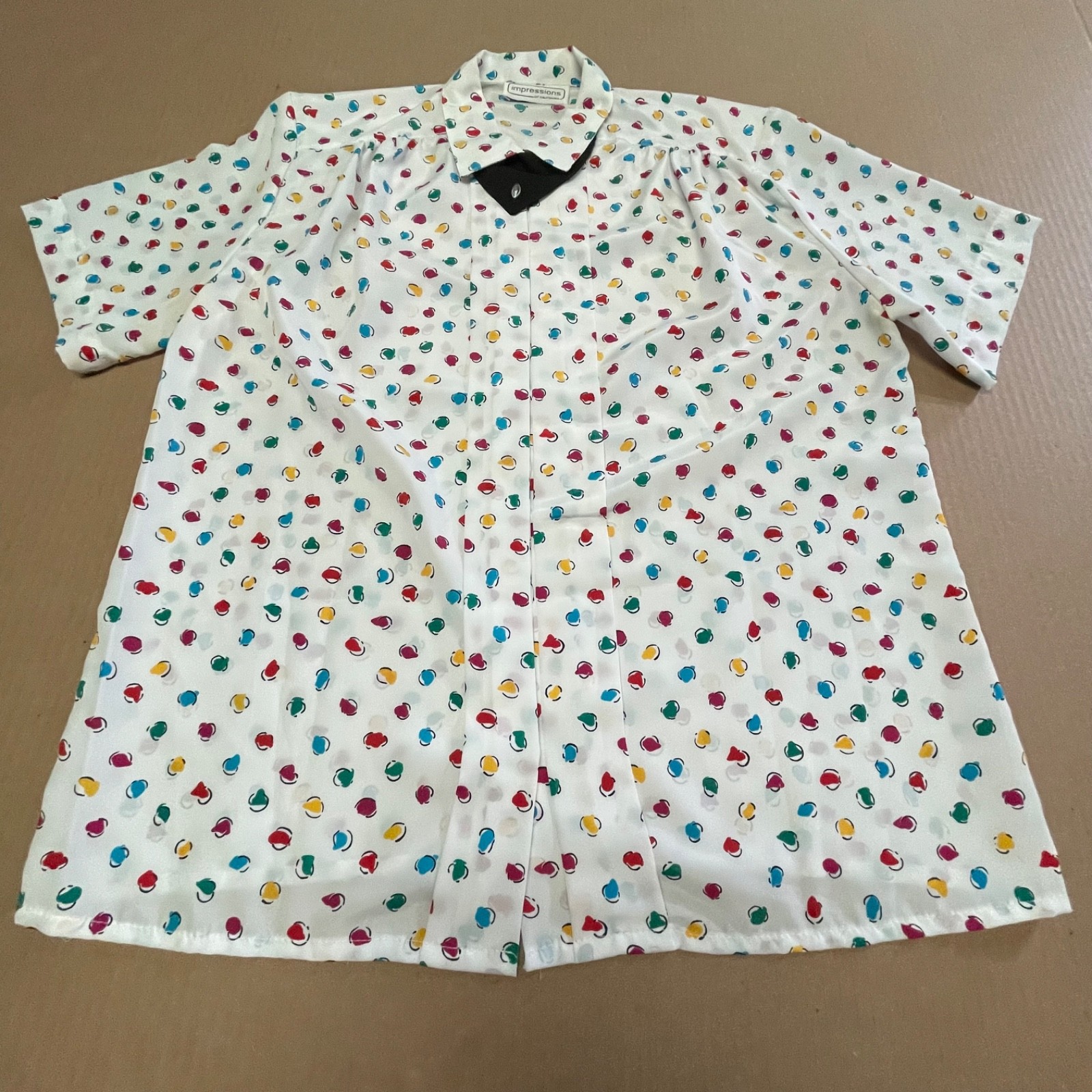 Vintage 1980s “Impressions” Confetti Abstract Polka Dot Blouse Womens L Sz 12/14