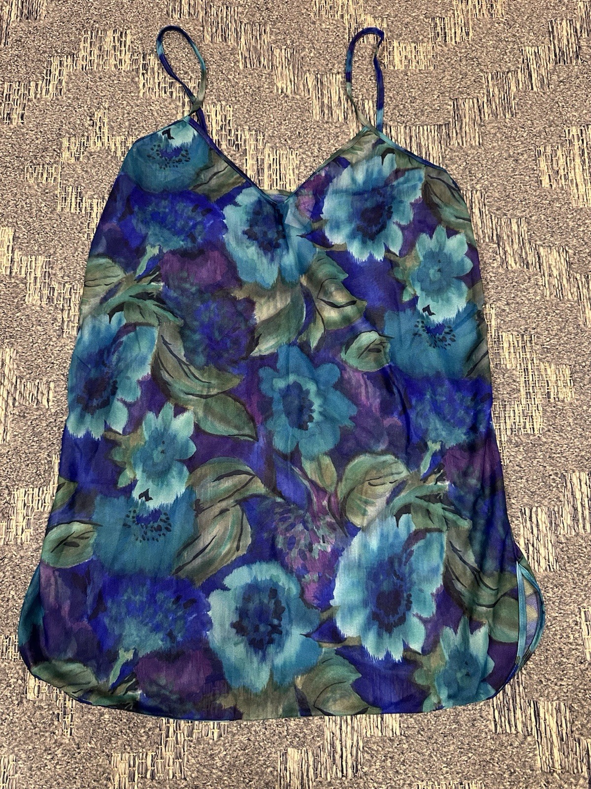 Undercover Wear Vintage Nightie Floral Made In USA Size Large Short Sheer Tank