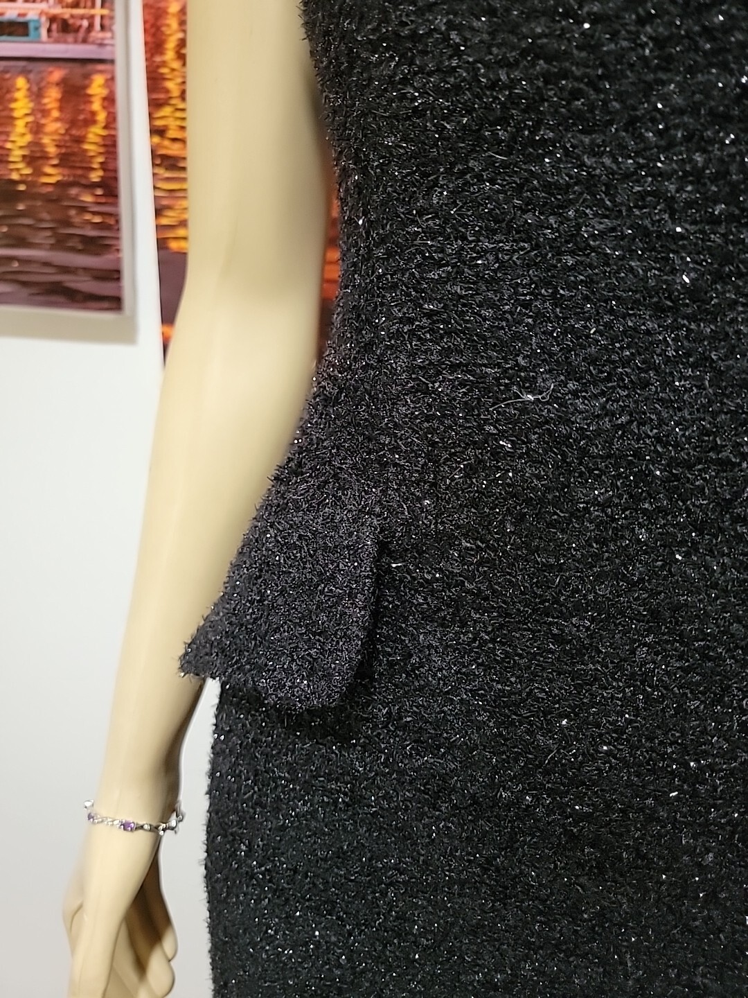 Patrick Cox Wannabe Vintage 90’s 48/12 Black, Furry Textured, Party Dress #C