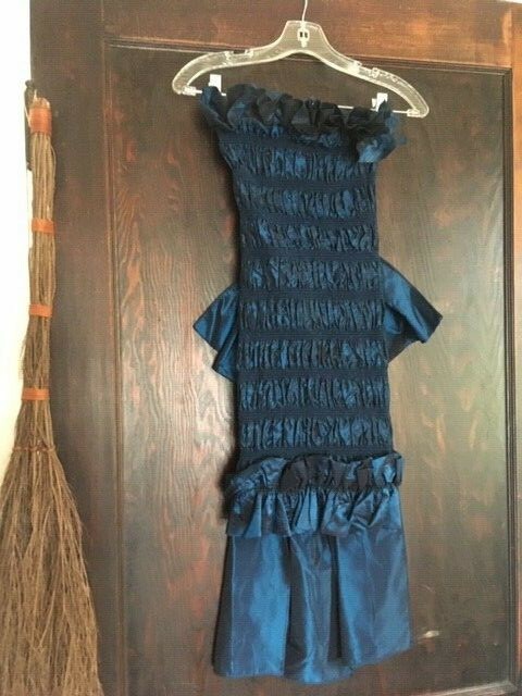 True Vintage 1980s L A Glo Shimmery Midnight Blue Stretch Tube Dress w/Big Bow