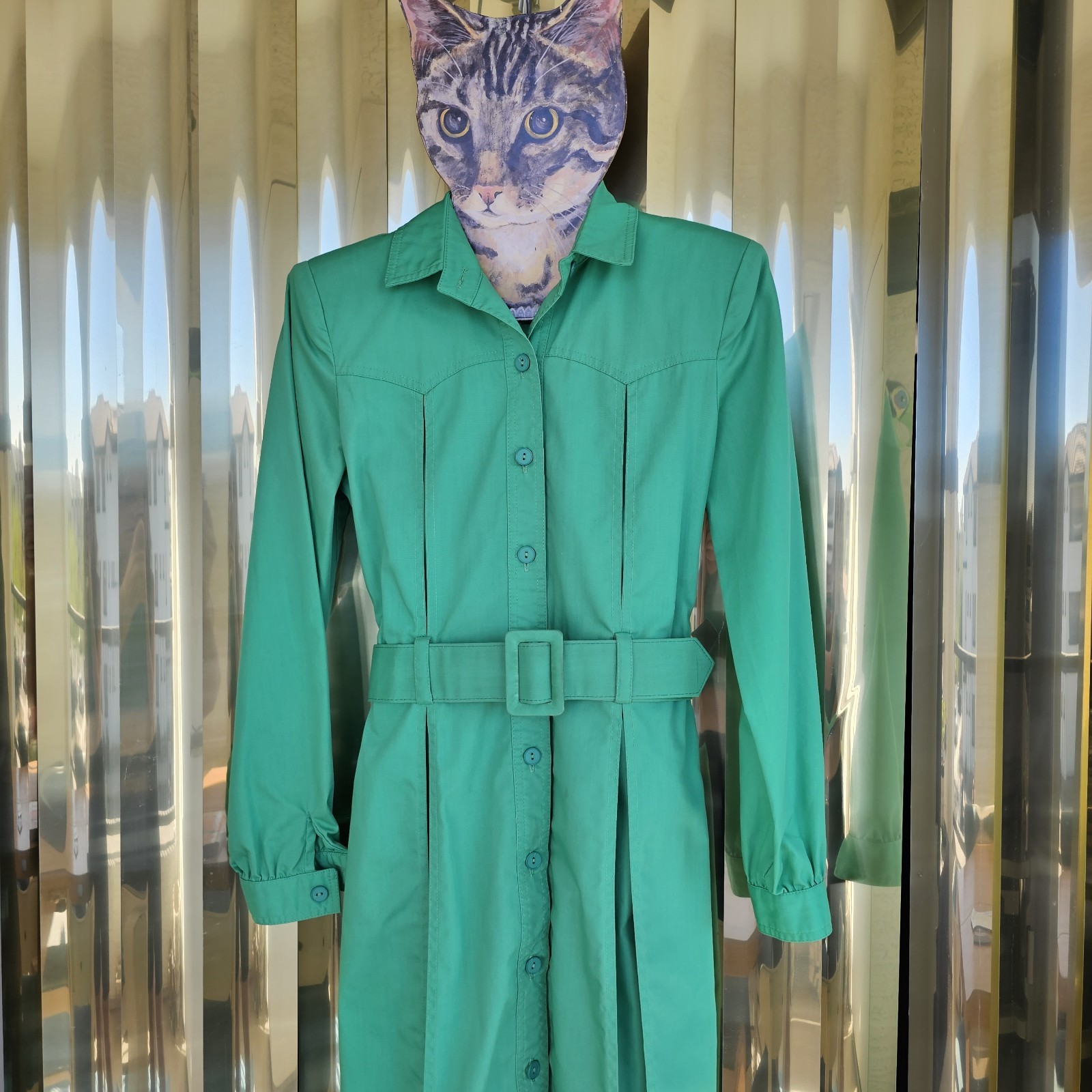Vintage N.R. 1 By Ned Gould Green Western Style Trench Coat Sz 6