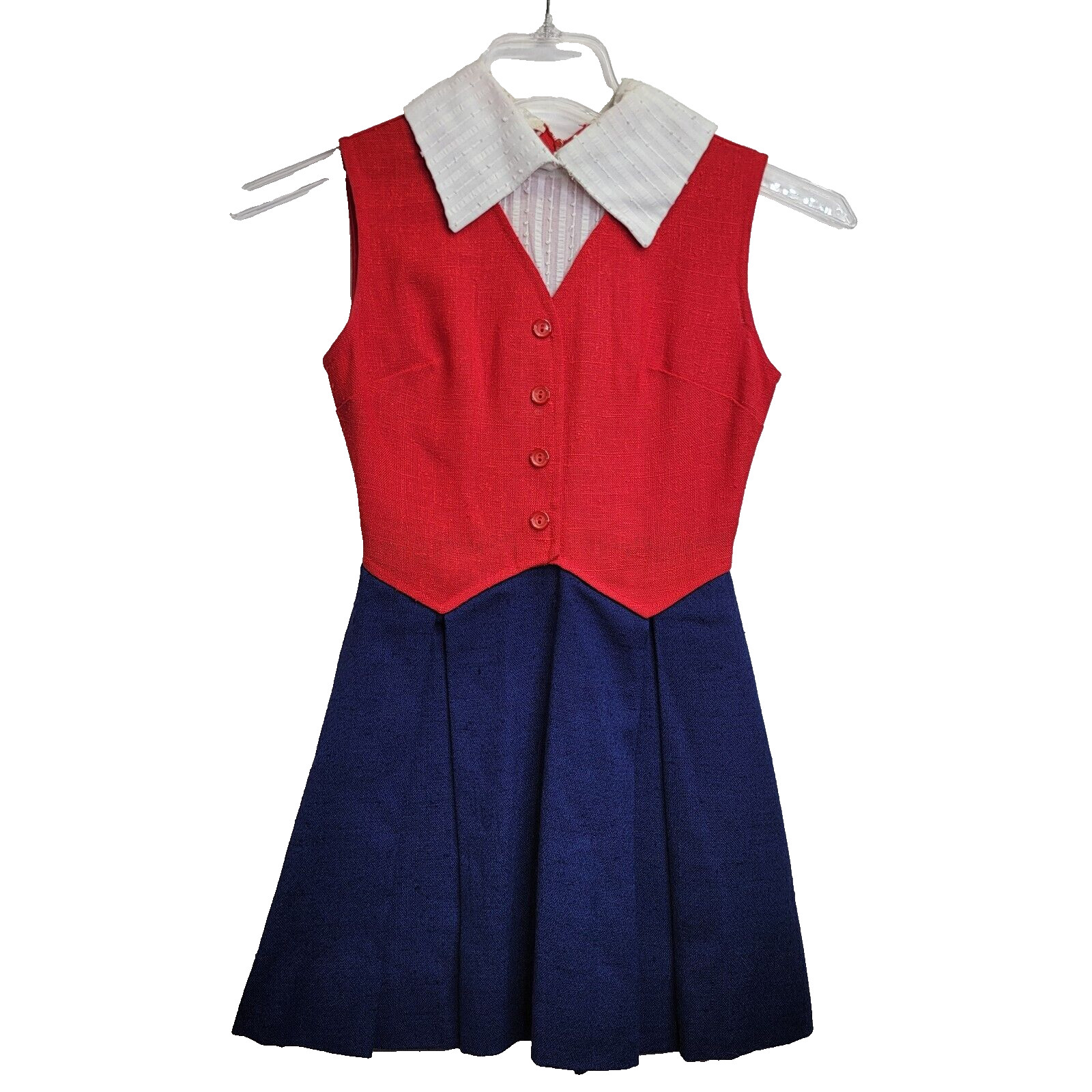 VTG Petiteen Red White & Blue Sleeveless Dress with Pleated Skirt RETRO SZ 6