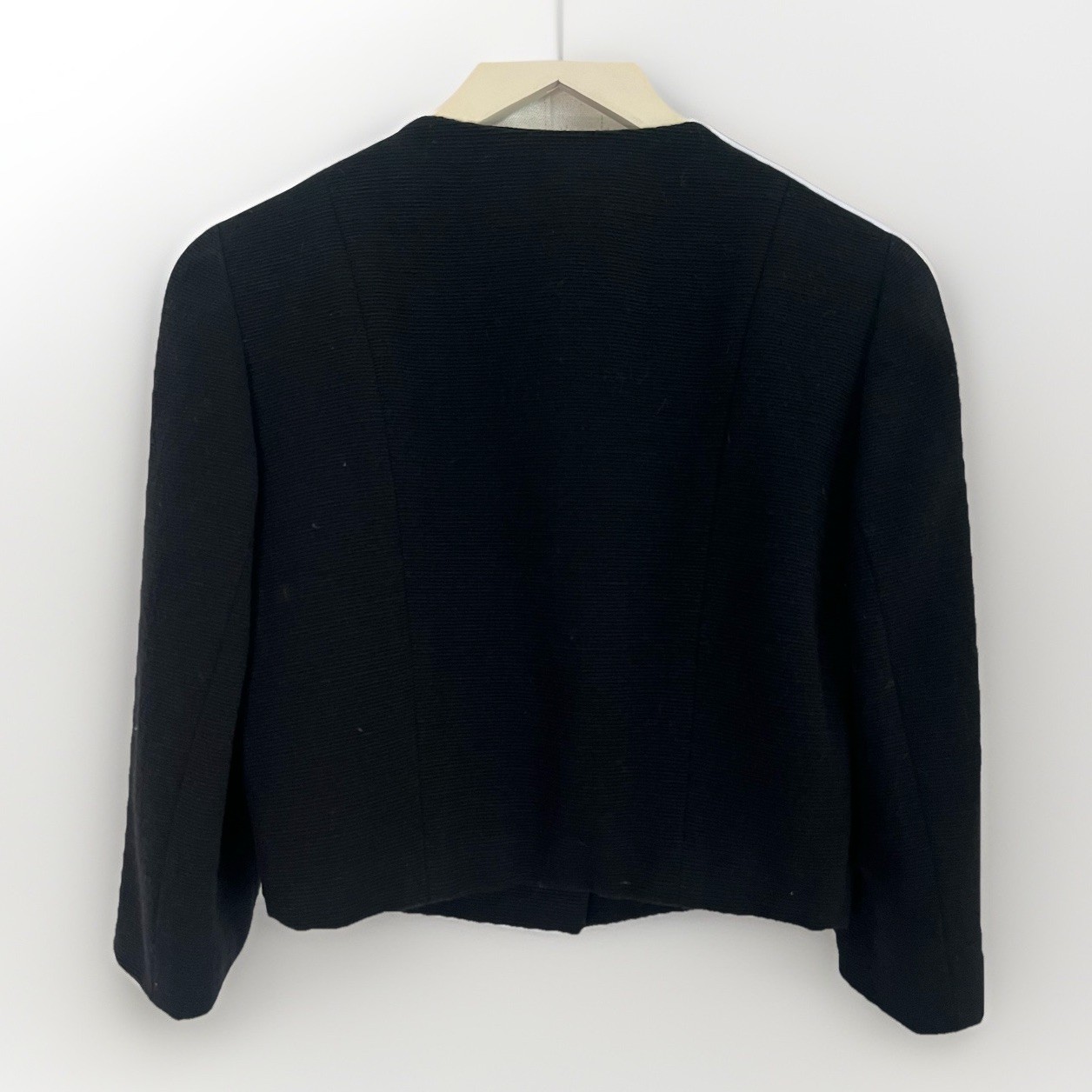 VTG 1960s Cropped 3/4 Sleeve Black Jacket Goth MCM Secretary Funeral Hepburn