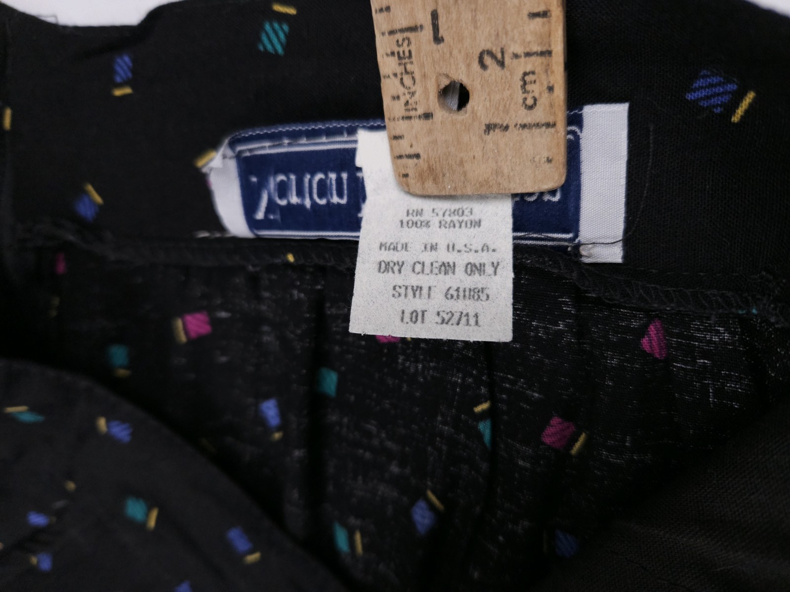 Norton McNaughton Vintage 80s Geometric Black Neon Rayon Midi Skirt S/M