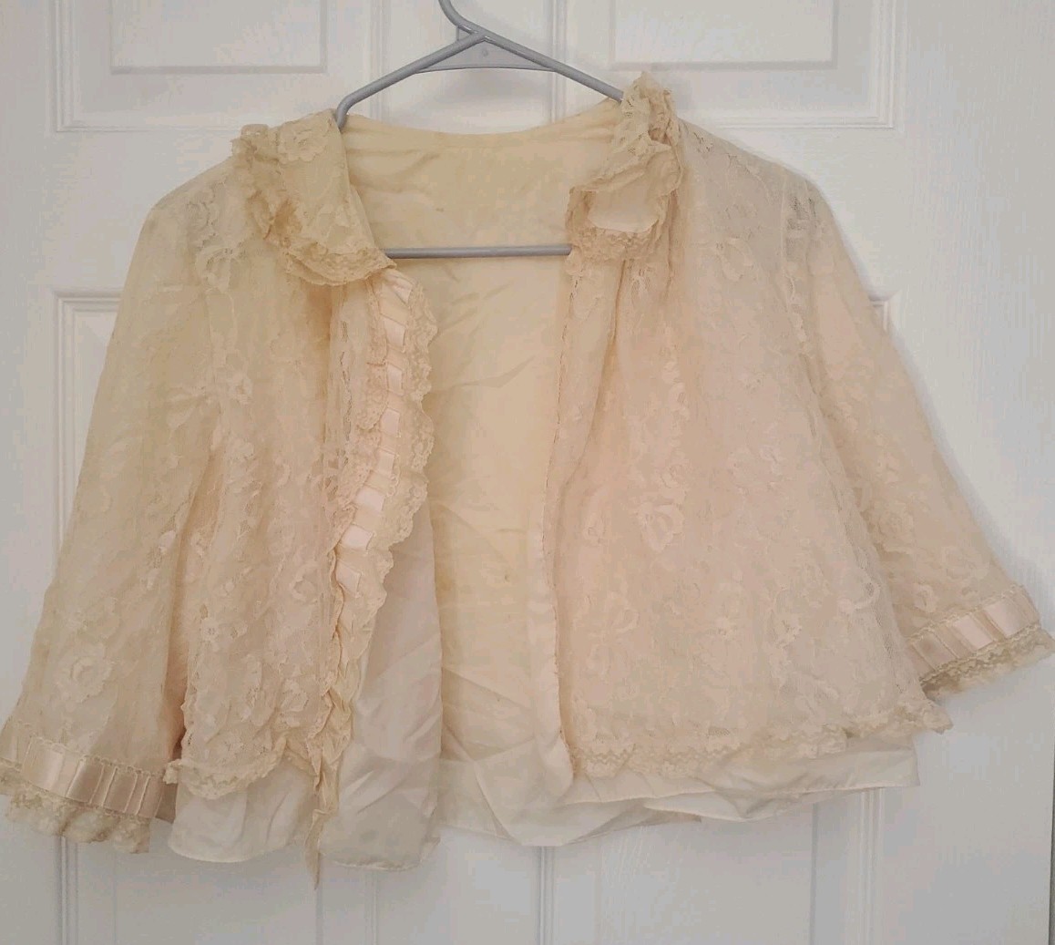 1940s Odette Barsa Vintage Bed Jacket Pink Full Lace Lined 19″ Pit to Pit