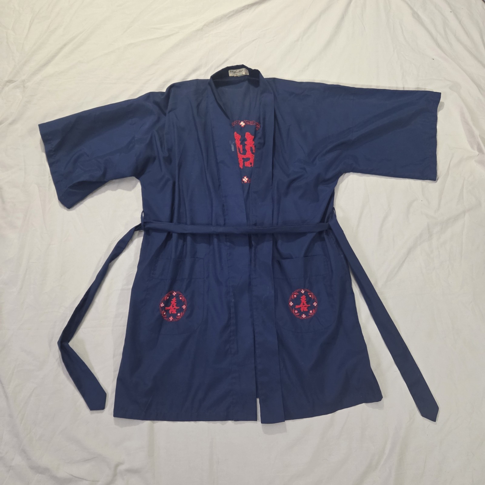 Vintage Blue Kimono Robe With Red Embroidered Design Health Shanghai China