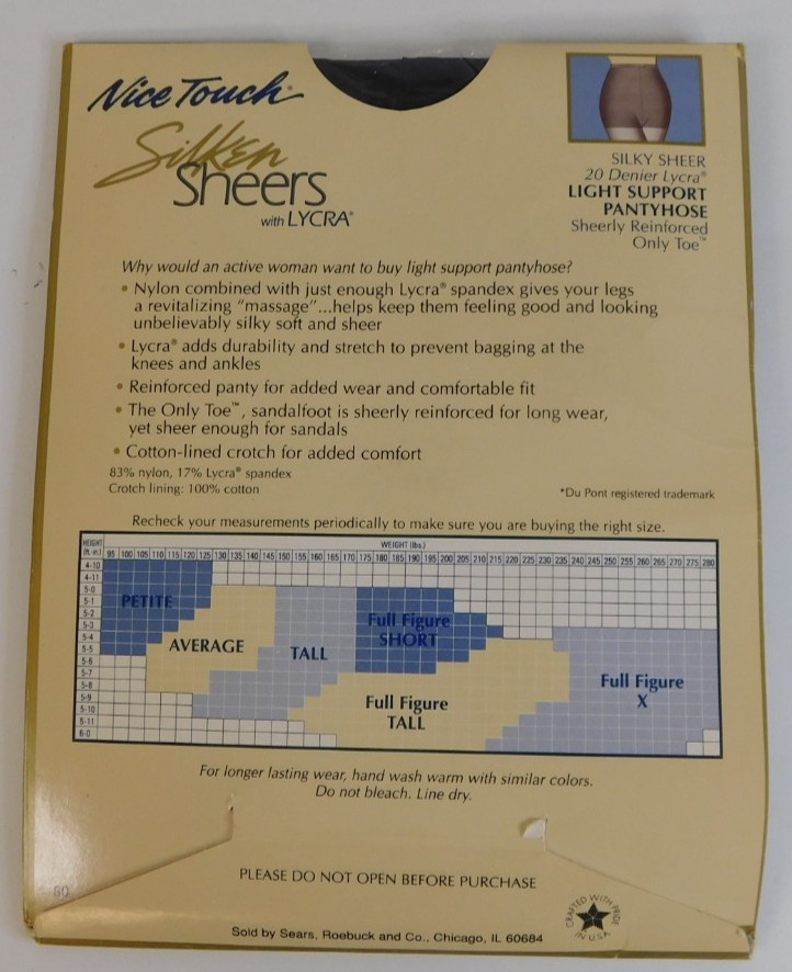 Nice Touch Silken Sheers Full Figure TALL Black 20 Denier Lycra Pantyhose NOS
