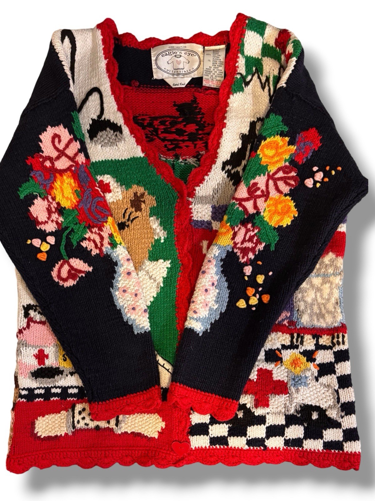Vintage 1995 Eagle’s Eye Hand Knitted Hospital Nurse Teddy Care Sweater Sz S