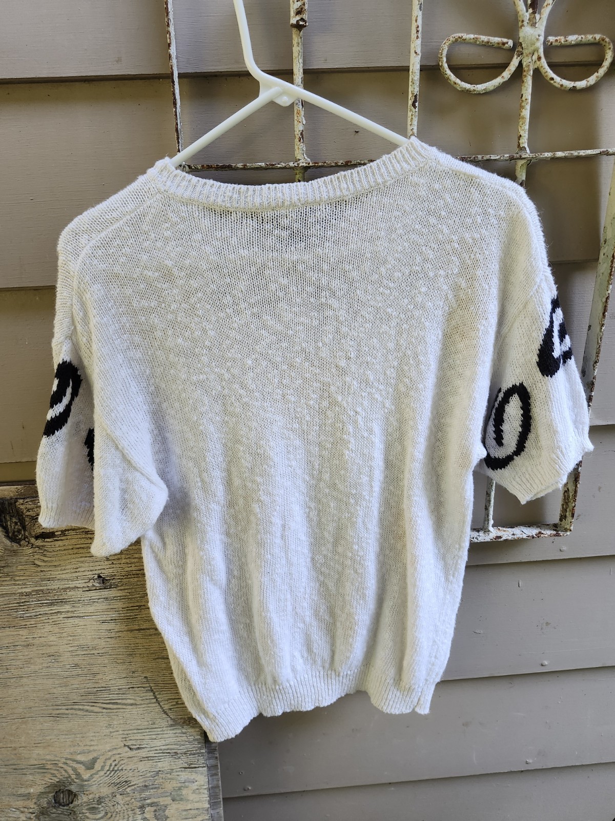 Vtg 80s Womens Top White W/ Artistic Yellow / Black By Haberdashery Large
