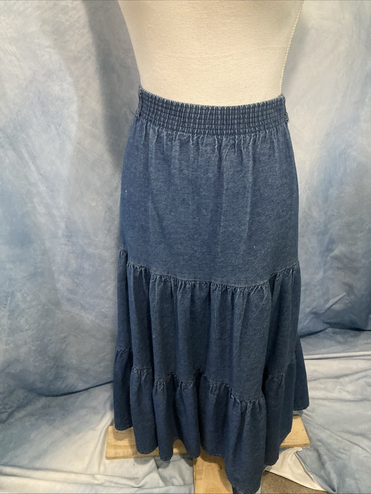 Vtg 80s Kayo of California Denim Boho Prairie Western Tiered Maxi Skirt XL 2X