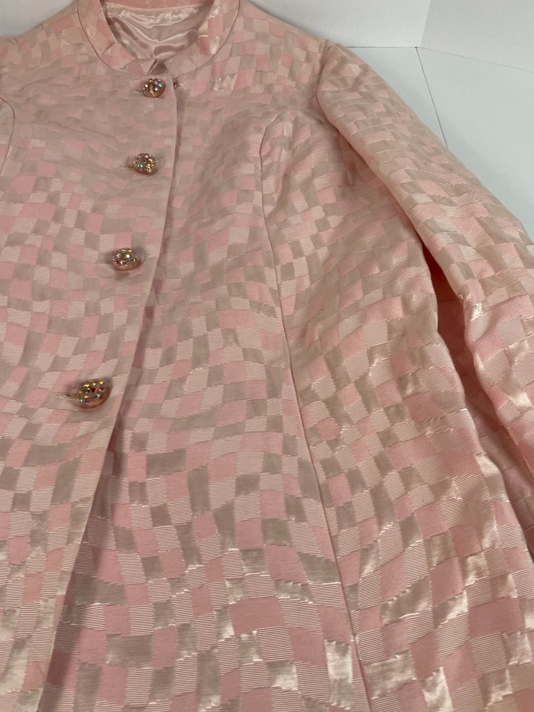 Vintage 1960s Carol Brent Pink Jacquard Dress and Jacket Set